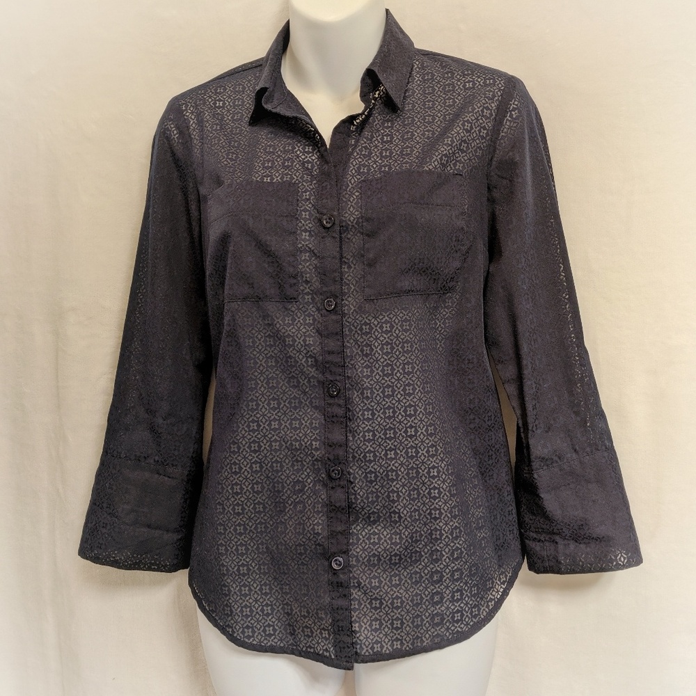 Ann Taylor Navy Blue Sheer Blouse